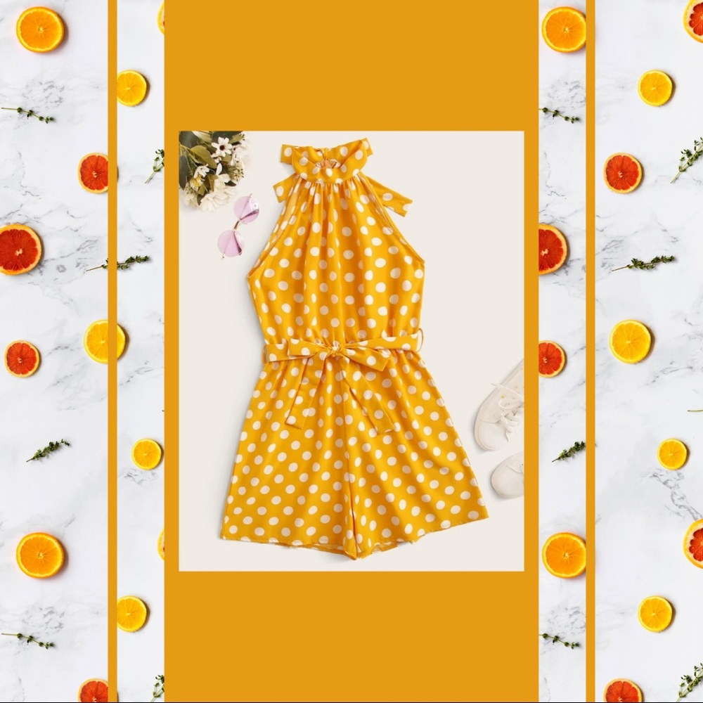 Yellow Polkadot Halter Romper